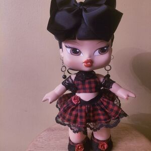 New Handmade Plaid Red & Black  Outfit w/Lace Trim For Bratz Big Babyz Doll 12"